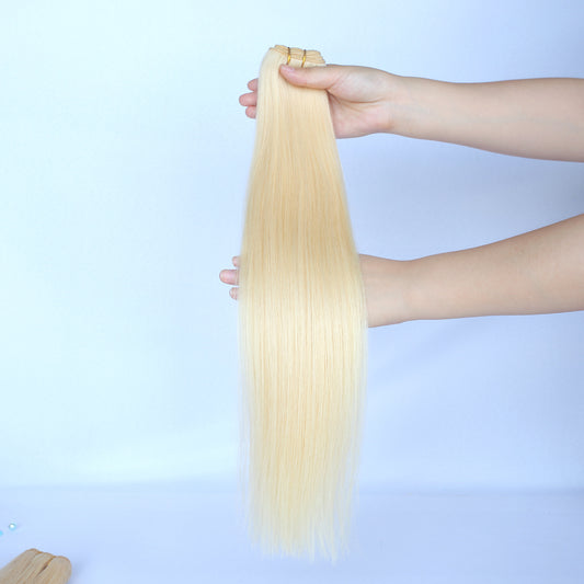 Platinum Blonde Human Hair Wefts Extensions