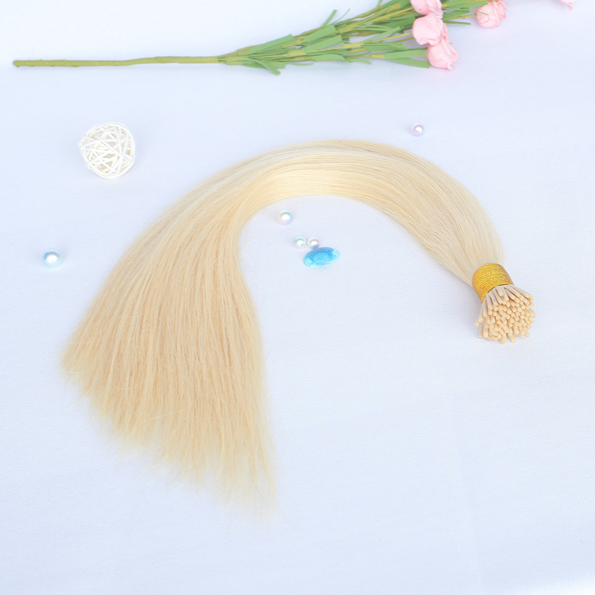 Bleached Blonde Straight I Tip Hair Extensions