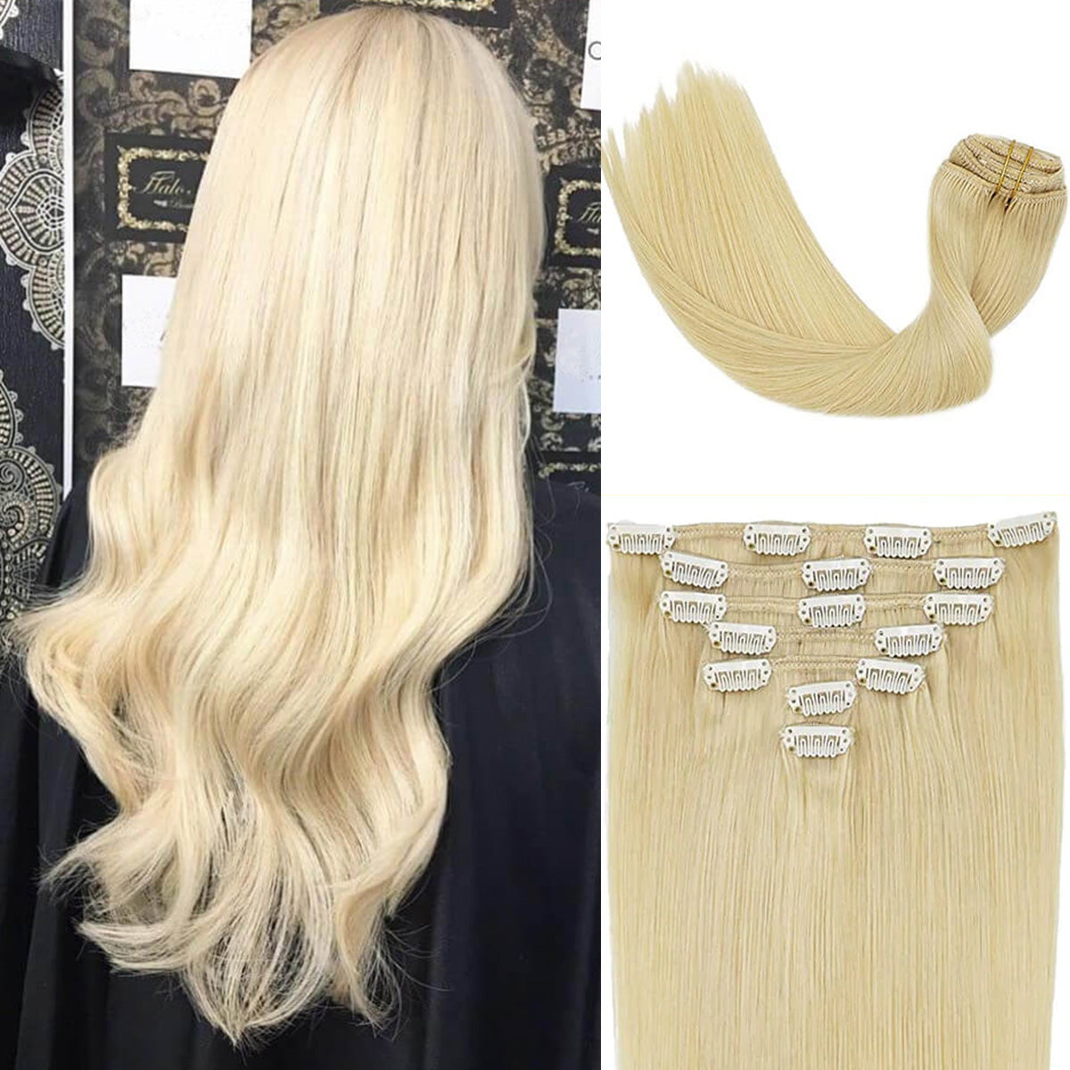 Bleached Blonde Clip In Hair Extensions 120g set