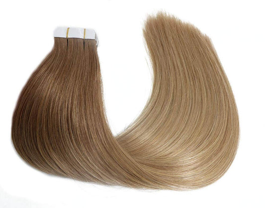 Ash Brown Fading to Medium Ash Blonde Straight Tape In Hair Extensions