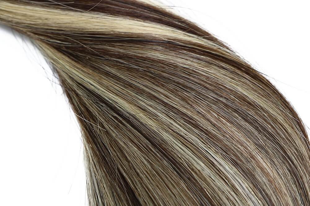 Bleached Blonde with Dark Brown Highlights Straight Tape In Hair Extensions