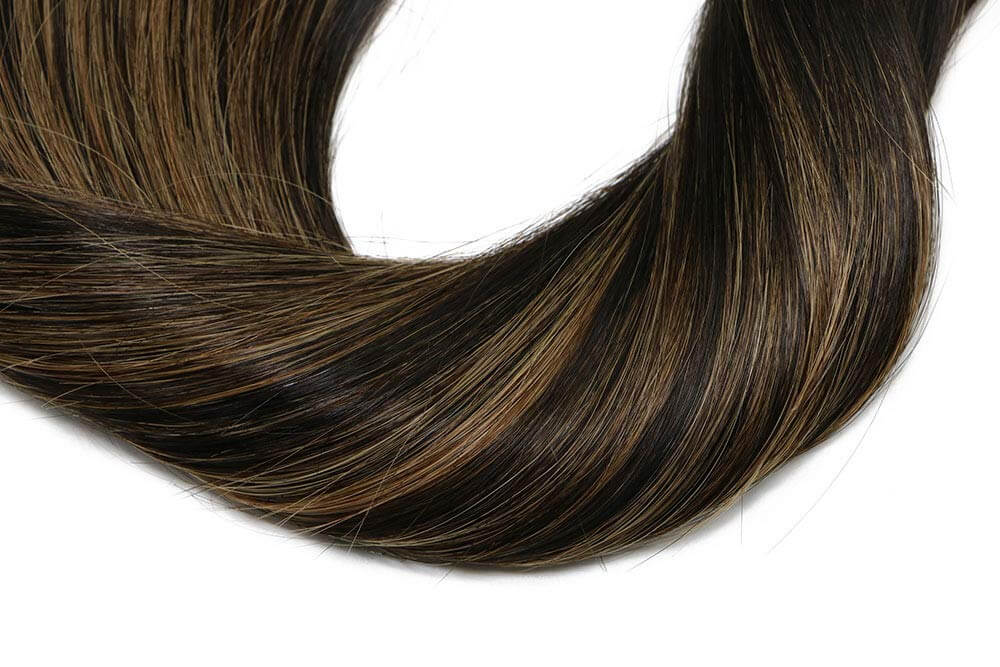 Natural Black Root with Chestnut Highlights Straight Tape In Hair Extensions