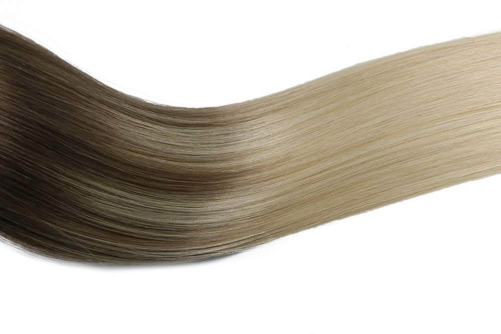 Ombre Ash Brown Fading to Platinum Blonde Straight Tape In Hair Extensions