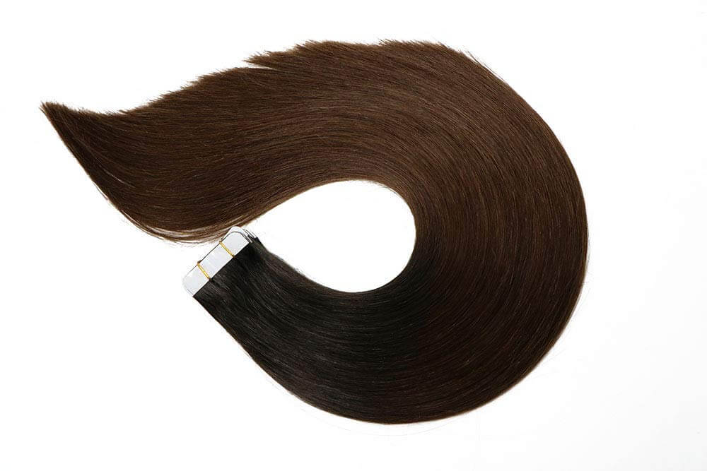 Black Root Chocolate Brown Straight Tape In Hair Extensions