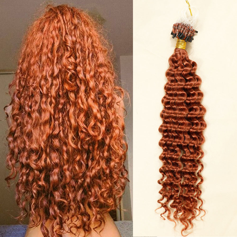 Copper Red Curly Micro Loop Link Hair Extensions
