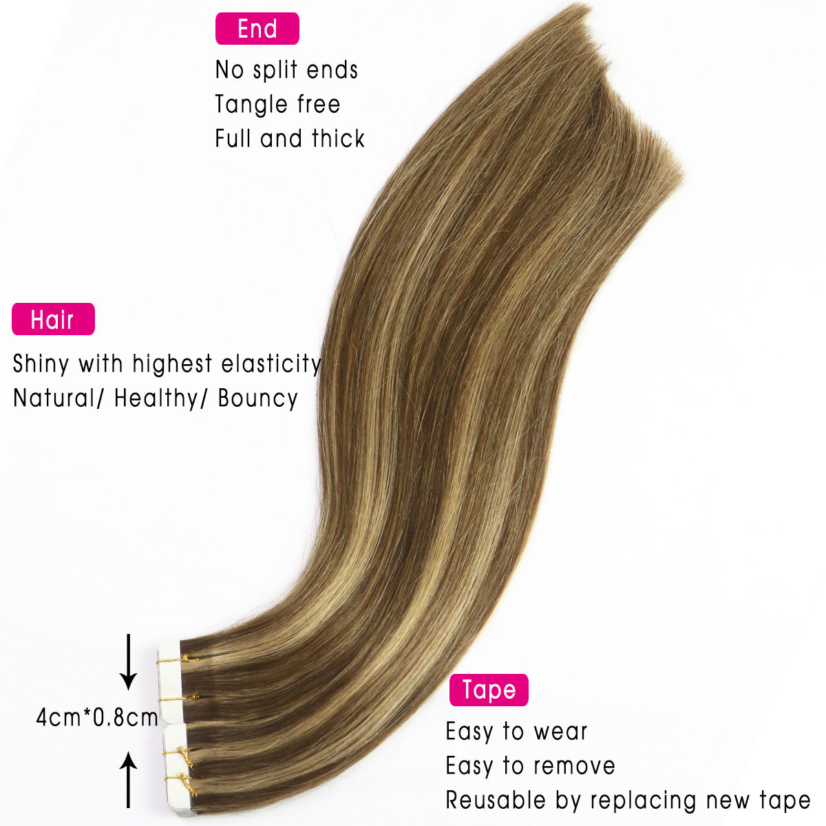 Remy Human Hair Tape In Extensions 20 pcs set